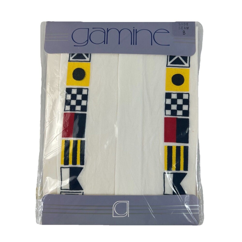 Vintage GAMINE Side Seam B Easton International 100% Nylon Nautical Print Tights